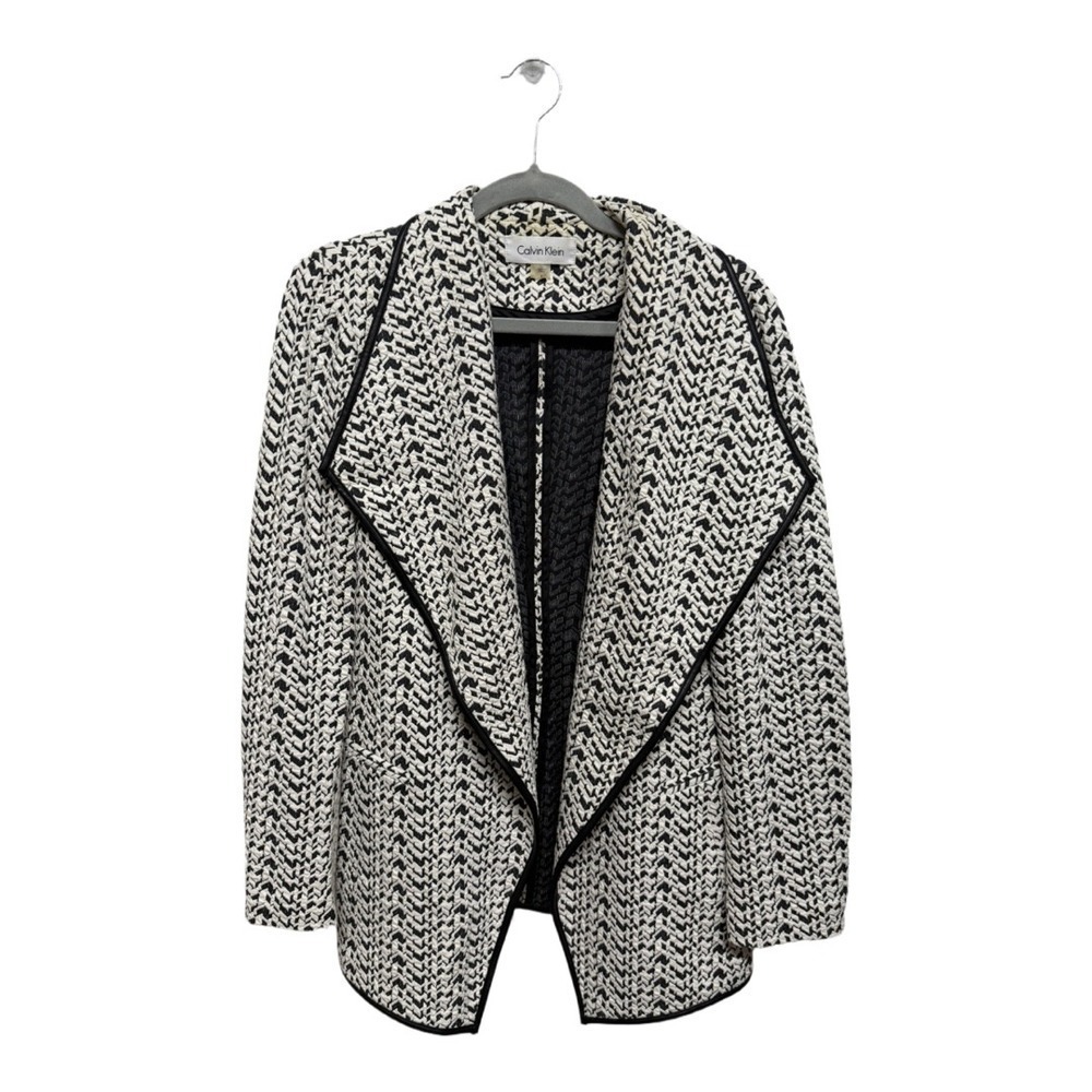 Calvin Klein Houndstooth Blazer Jacket Open Front Size 6 Womens Old Money Office
